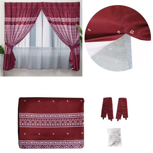  Avon Home Casa Kayangan Burgundy Pinch Pleat Window Curtain with Attached Lace