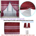 Avon Home Casa Kayangan Burgundy Pinch Pleat Window Curtain with Attached Lace