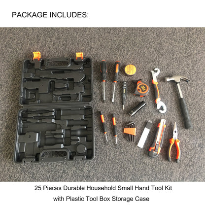 25Pcs Household Hand Tools Set Kit Box with Hard Storage Case