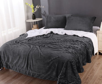  Stripe Flannel Sherpa Blanket King/Queen