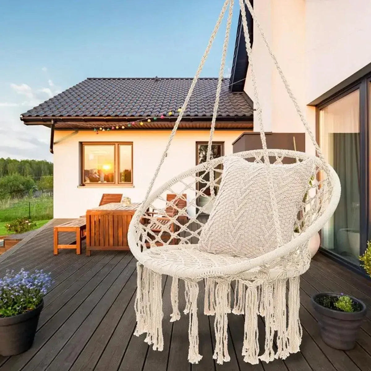 Hanging Chair Beige Tassel