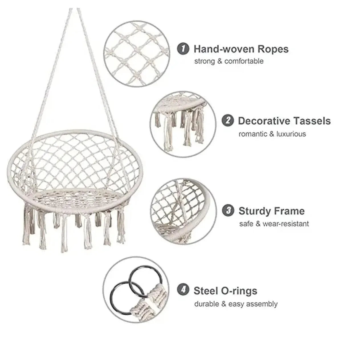 Hanging Chair Beige Tassel