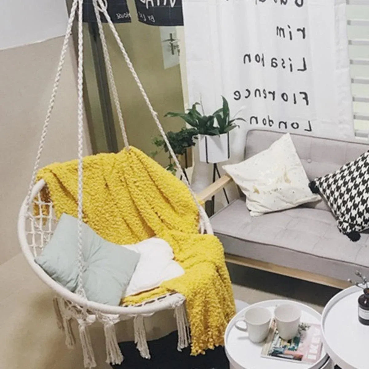 Hanging Chair Beige Tassel