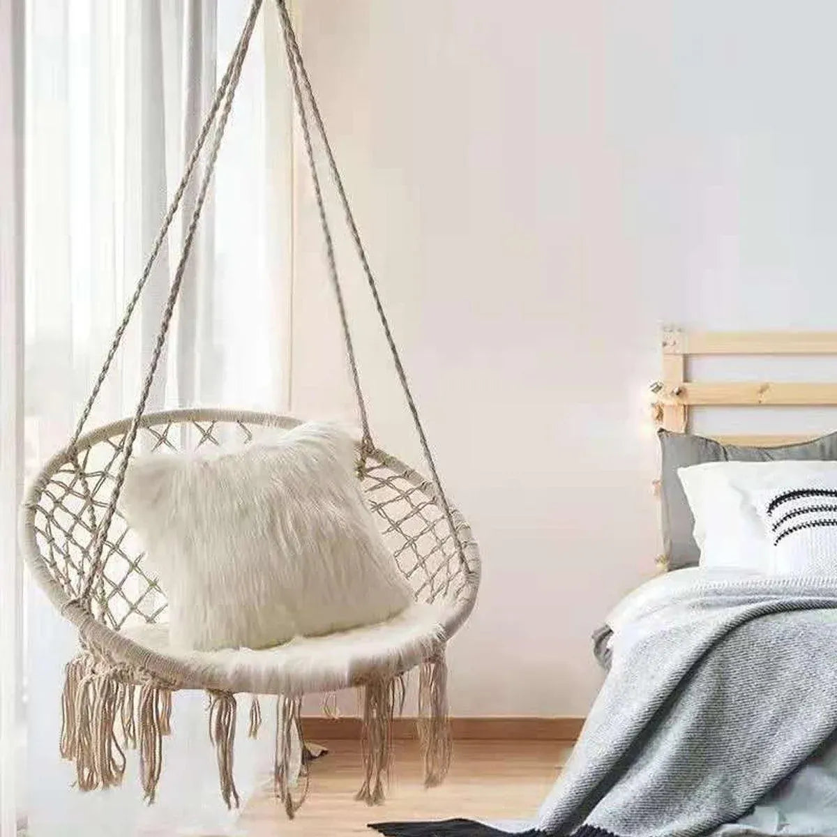 Hanging Chair Beige Tassel