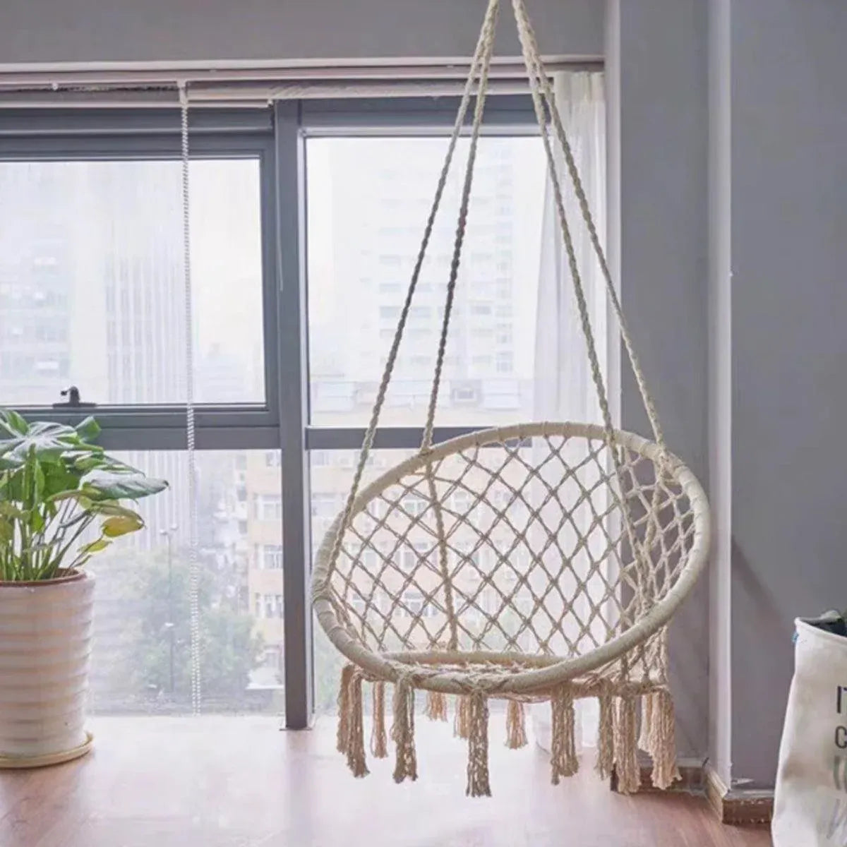 Hanging Chair Beige Tassel