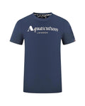 Aquascutum Men'S Midnight Blue/White/Grey Cotton Tee Shirt