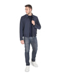 Sleek Zip-Front Sophistication Hugo Boss Men'S Blue/Beige Jacket