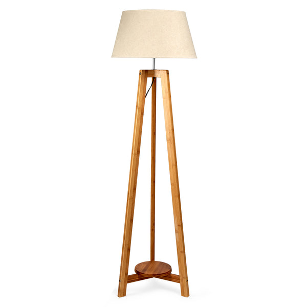  155Cm Bamboo Wooden Tripod Floor Lamp - Beige Linen