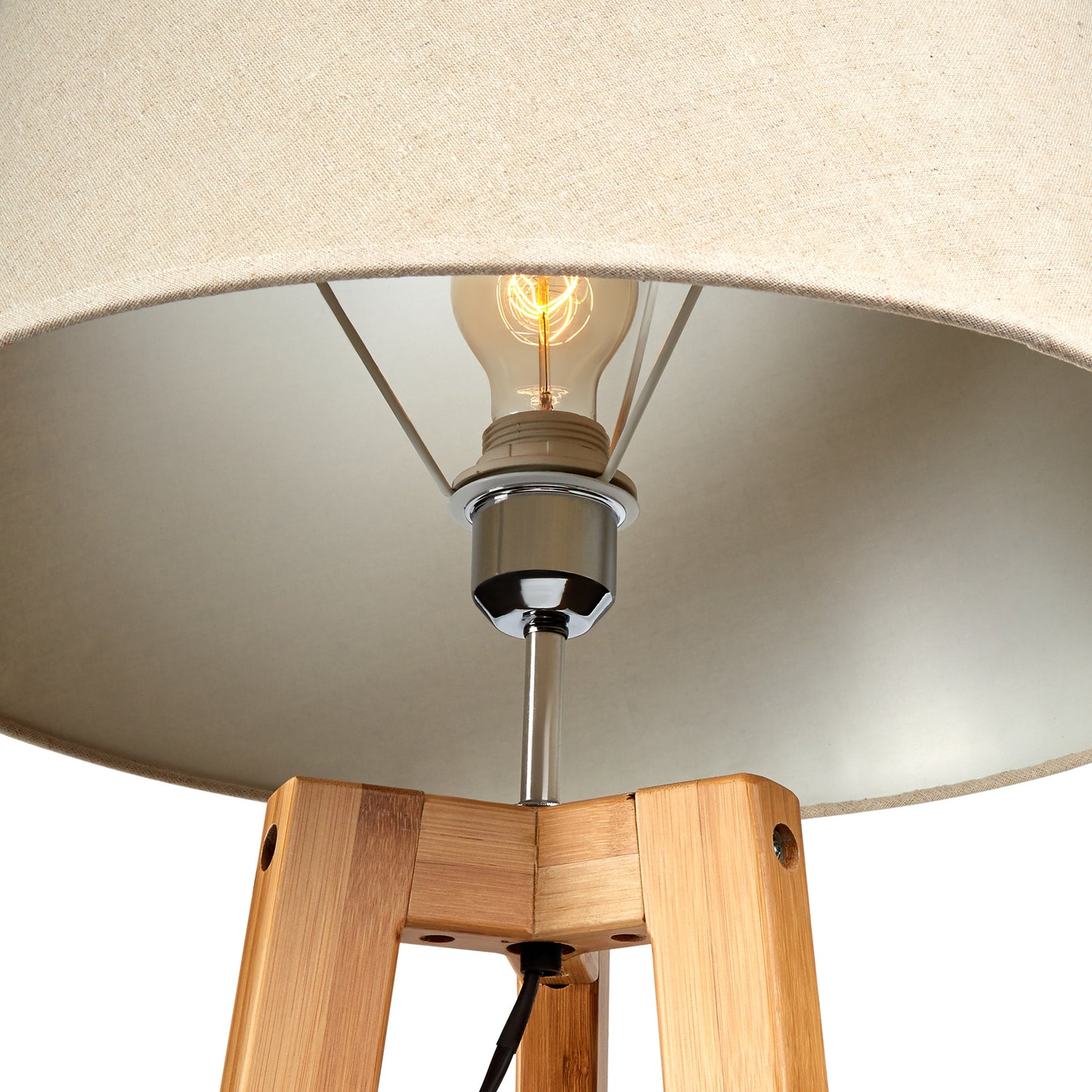 155Cm Bamboo Wooden Tripod Floor Lamp - Beige Linen