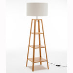 3 Tier Natural Wood Floor Lamp W/ Storage Shelves