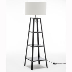 3 Tier Natural Wood Floor Lamp W/ Storage Shelves