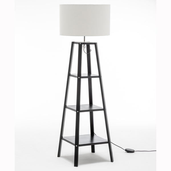  3 Tier Natural Wood Floor Lamp W/ Storage Shelves