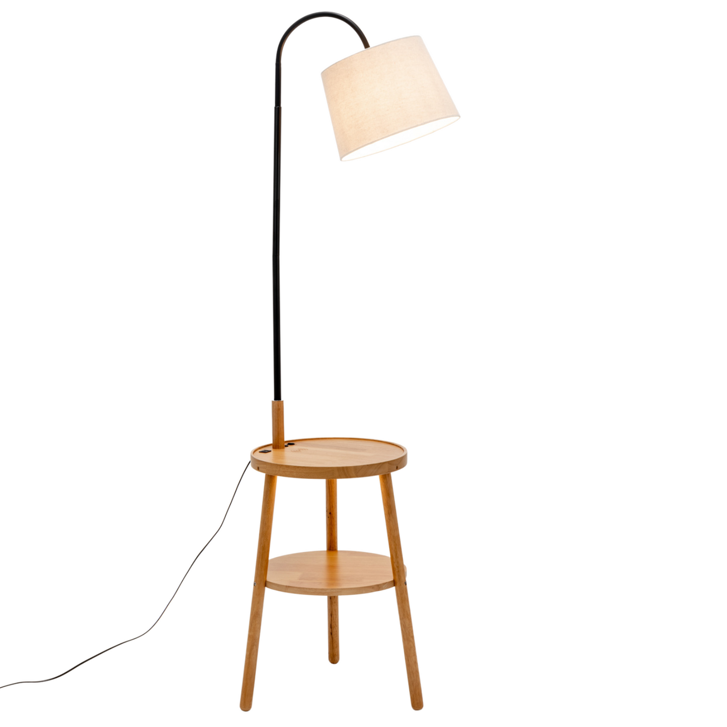 Tripod Floor Lamp Side Table With Shelf & Usb Charger