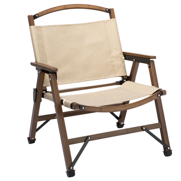  Bamboo Canvas Foldable Camping Chair Wooden Travel Picnic Park - Khaki/Beige