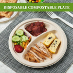 Disposable Sugarcane Bagasse 3-Compartment Paper Plates Eco 23Cm (9
