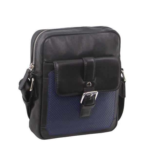  Pebbled Leather Organizer Bag Cross Body - Black/Navy