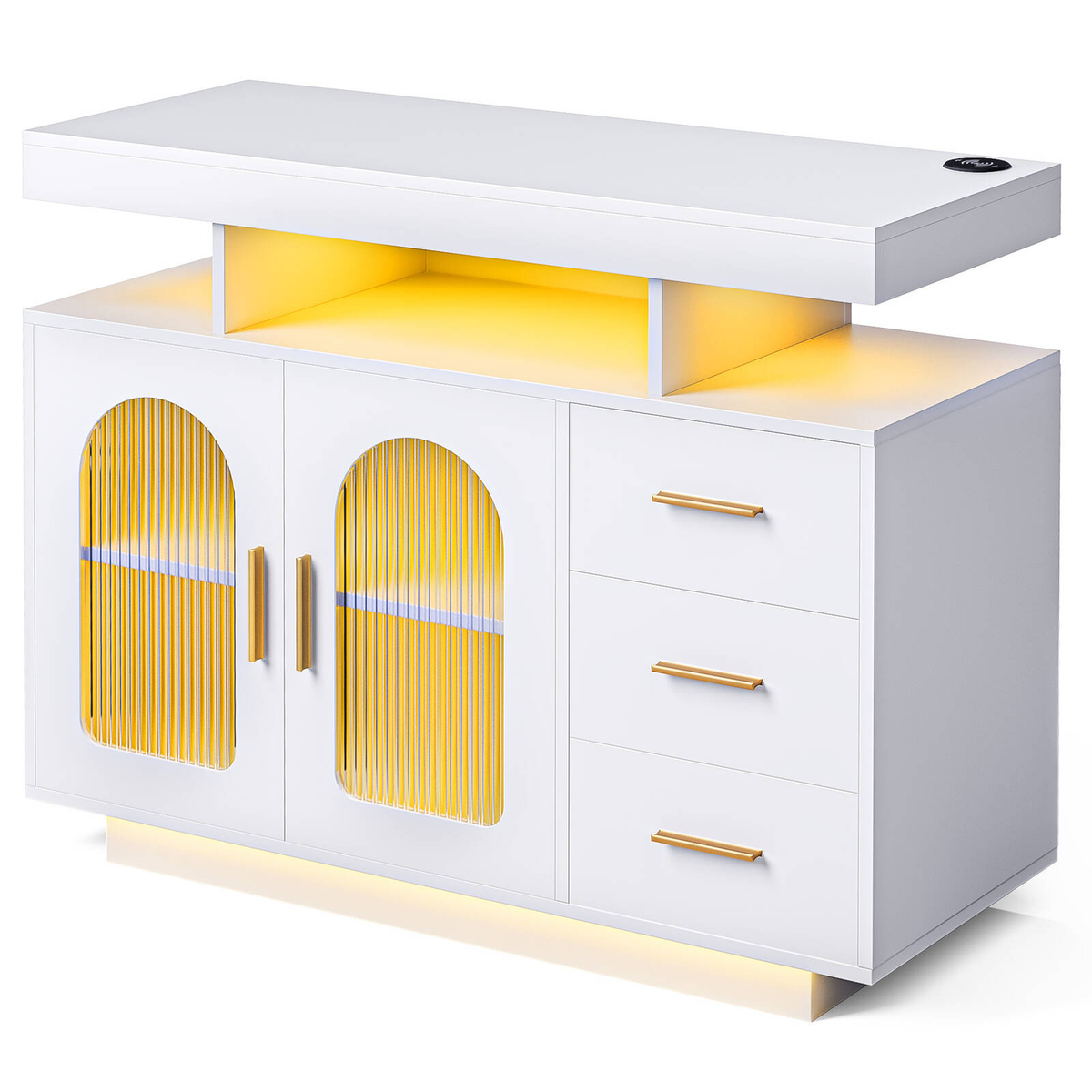 Buffet Sideboard Cabinet With RGB LED Light and Charging Station 