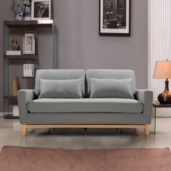  2 Seater Pull-Out Sofa Bed Grey Celadon/Taupe