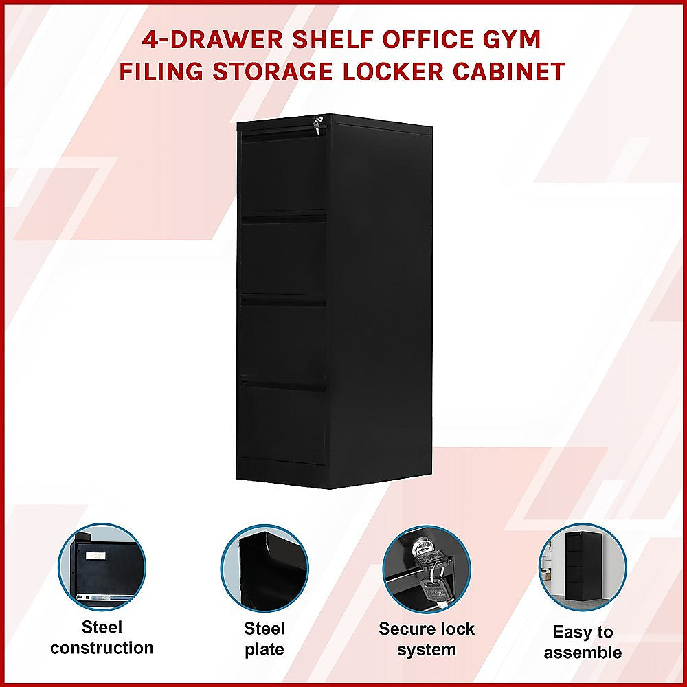 4-Drawer Shelf Office Gym Filing Storage Locker Cabinet - 137×62×14cm