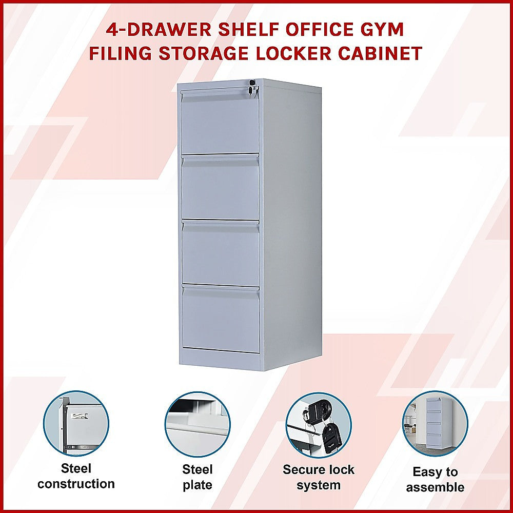 4-Drawer Shelf Office Gym Filing Storage Locker Cabinet - 133×45×62cm