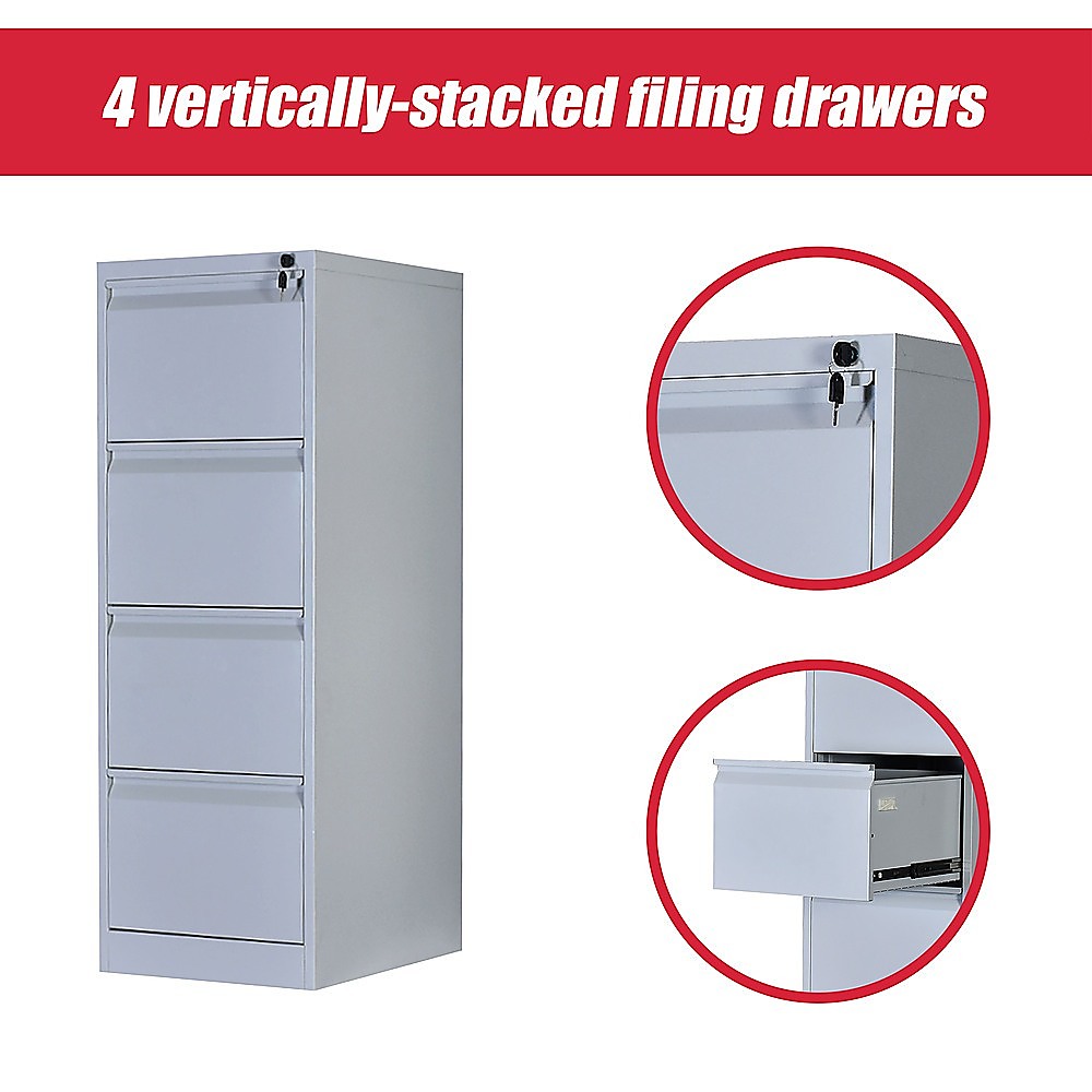 4-Drawer Shelf Office Gym Filing Storage Locker Cabinet - 133×45×62cm
