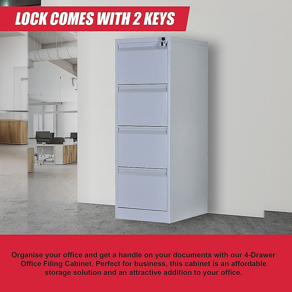 4-Drawer Shelf Office Gym Filing Storage Locker Cabinet - 133×45×62cm