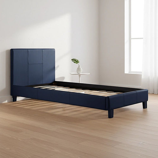 Single Pu Leather Bed Frame Blue