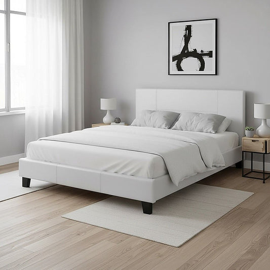 Double Pu Leather Bed Frame White