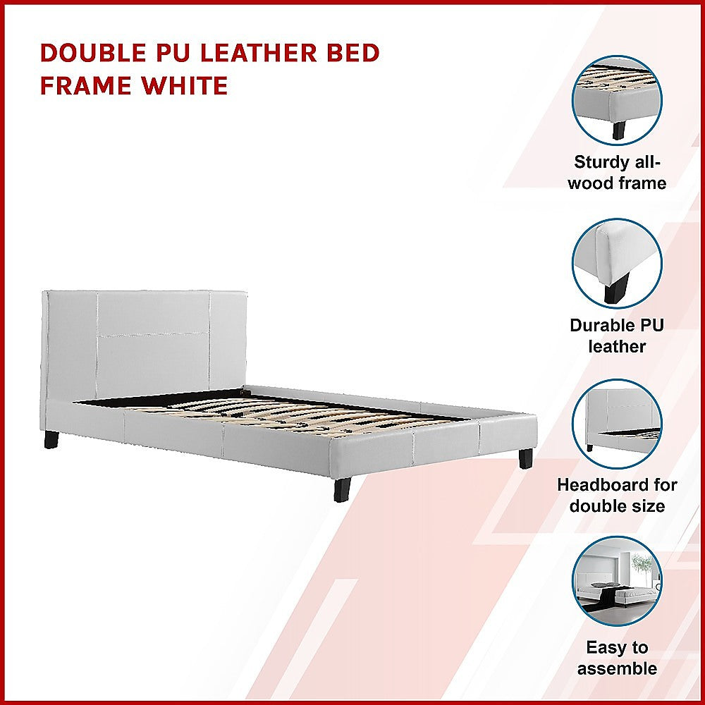 Double Pu Leather Bed Frame White