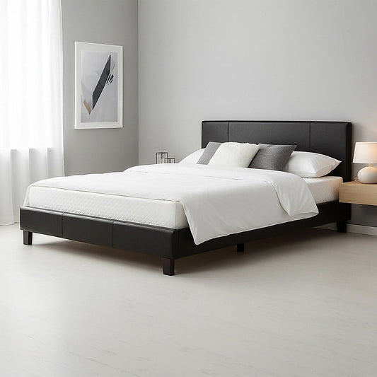 Double Pu Leather Bed Frame Black