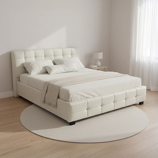 Double Pu Leather Deluxe Bed Frame White - 190×147cm
