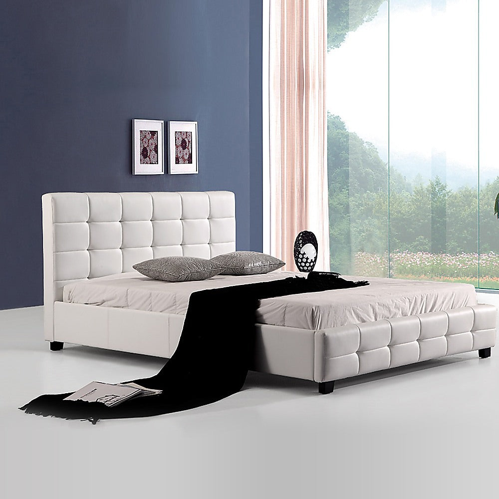 Double Pu Leather Deluxe Bed Frame White - 190×147cm