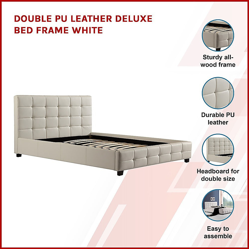 Double Pu Leather Deluxe Bed Frame White - 190×147cm