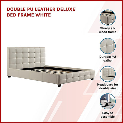 Double Pu Leather Deluxe Bed Frame White - 190×147cm
