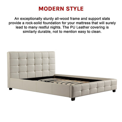 Double Pu Leather Deluxe Bed Frame White - 190×147cm