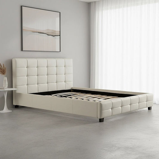 Queen Pu Leather Deluxe Bed Frame White - 206×162cm