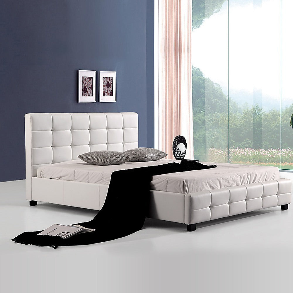 Queen Pu Leather Deluxe Bed Frame White - 206×162cm
