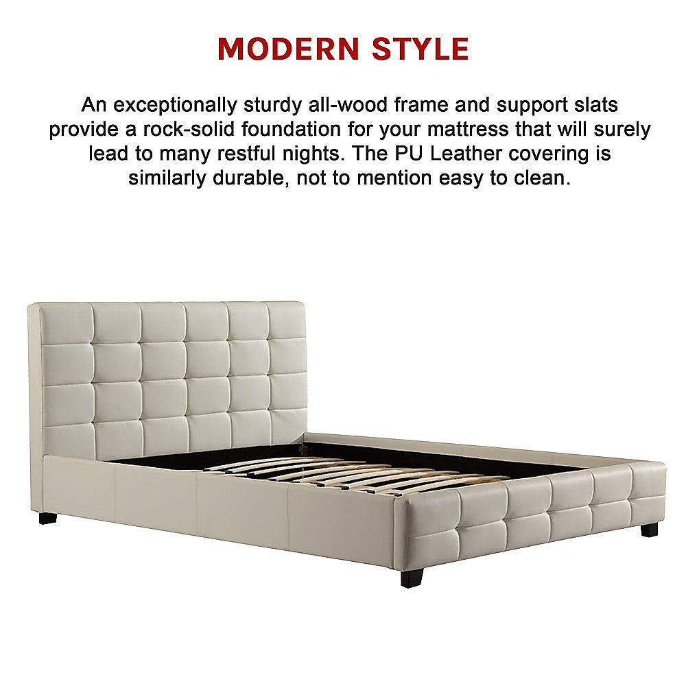 Queen Pu Leather Deluxe Bed Frame White - 206×162cm