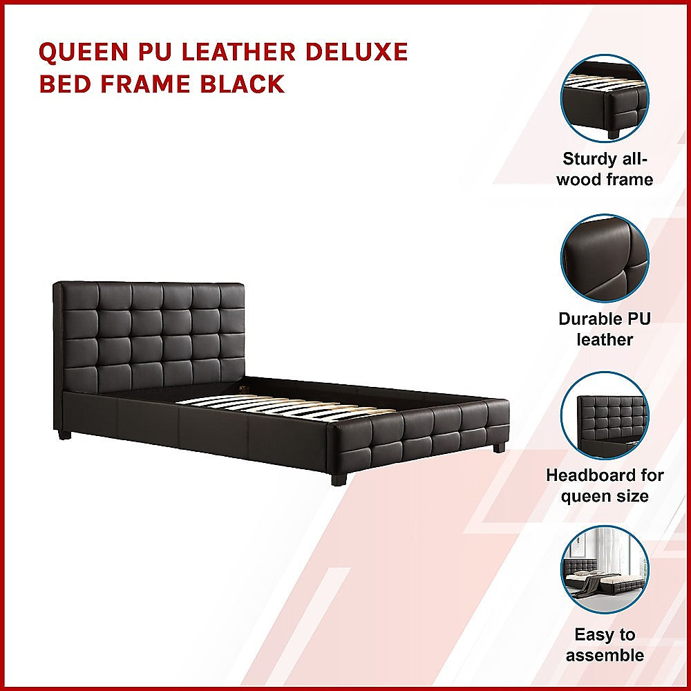Queen Pu Leather Deluxe Bed Frame