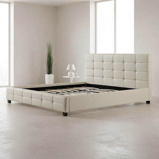 King Pu Leather Deluxe Bed Frame White - 206×192cm
