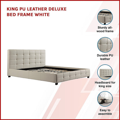 King Pu Leather Deluxe Bed Frame White