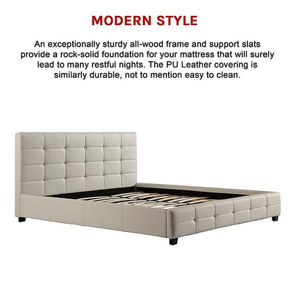 King Pu Leather Deluxe Bed Frame White