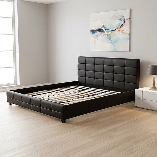 King PU Leather Deluxe Bed Frame Black - 206×192cm