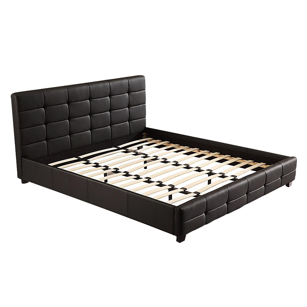 King PU Leather Deluxe Bed Frame Black - 206×192cm