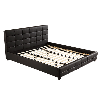 King PU Leather Deluxe Bed Frame Black - 206×192cm