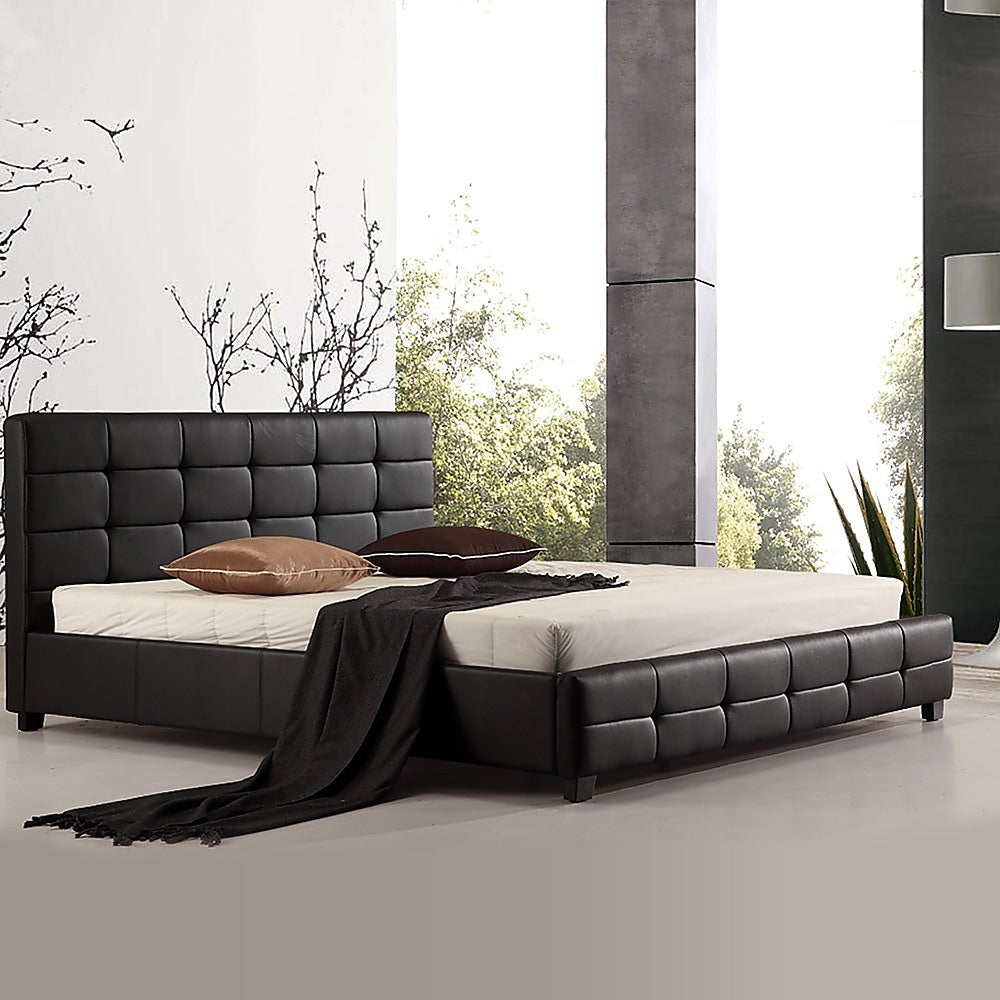 King PU Leather Deluxe Bed Frame Black - 206×192cm