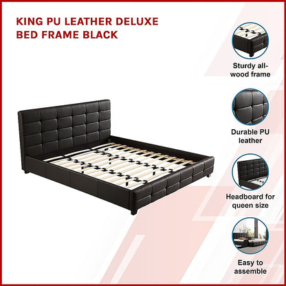 King PU Leather Deluxe Bed Frame Black - 206×192cm