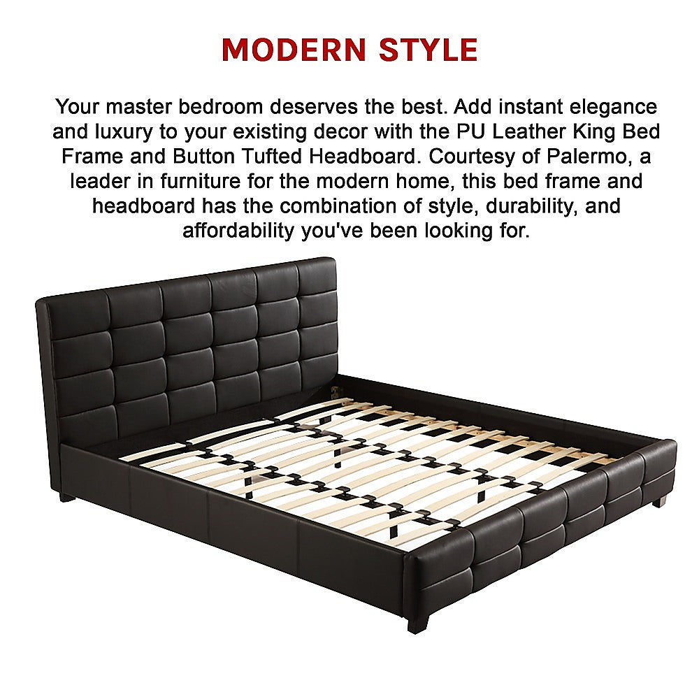 King PU Leather Deluxe Bed Frame Black - 206×192cm