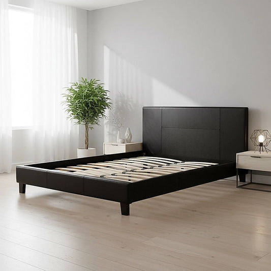 Queen Pu Leather Bed Frame Black