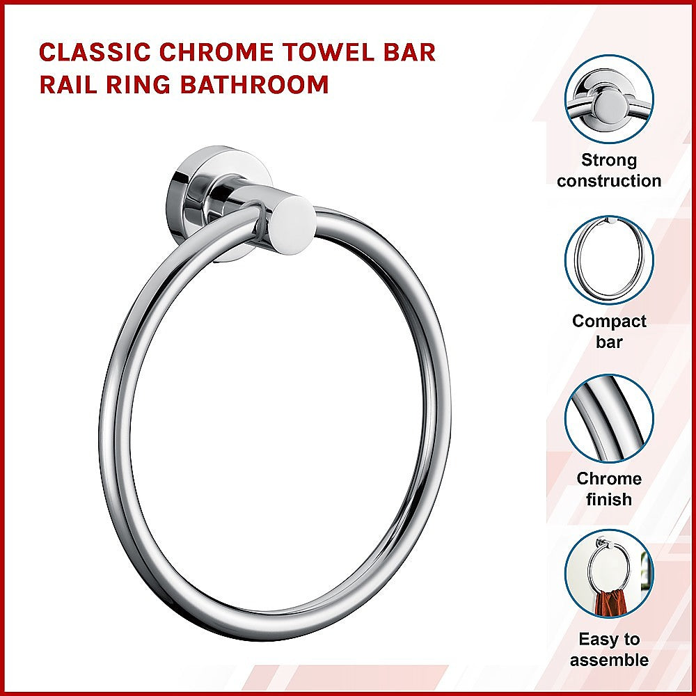 Classic Chrome Towel Bar Rail Ring Bathroom - Melbourne Home & Living